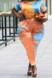 Orange Street O Neck Print Solid Tie Dye Plus Size