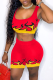Red Sexy Print Patchwork Square Collar Sleeveless Two Pieces