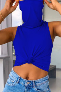Royal blue White Red Black Grey Pink Khaki Yellow Royal blue Fruit green rose red purple Sky Blue Turtleneck Sleeveless Patchwork Solid Slim fit Tops
