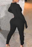 Red Fashion Casual Solid Hollowed Out O Neck Skinny Jumpsuits