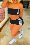 White Sexy Casual Striped Print Backless Strapless Sleeveless Two Pieces