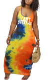 Orange Milk. Fashion Street Pink Orange Tank Sleeveless O neck Pencil Dress Floor-Length Print Dresses