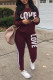 Wine Red Casual Striped Patchwork Solid pencil Long Sleeve Two Pieces
