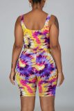 Red Sexy Print Patchwork U Neck Sleeveless Two Pieces