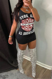 Black Red Fashion Sexy Print Basic O Neck Vest Dress