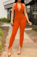 Orange Sexy Casual Solid Backless Halter Skinny Jumpsuits