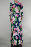 Multicolor Fashion Casual Print Bandage V Neck Long Dress