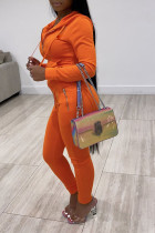 Orange Sexy Solid Pants Zipper Collar Plus Size 