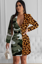 Yellow Notched Patchwork Print Print Long Sleeve Suit jacket