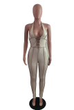 Black Street Solid Draw String V Neck Skinny Jumpsuits