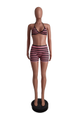 White Sexy Striped Patchwork Halter Sleeveless Two Pieces