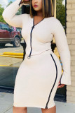 Apricot Casual Solid O Neck Long Sleeve Two Pieces