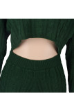 Green Wool Europe and America Solid Two Piece Suits pencil Long Sleeve Two-Piece Short Set