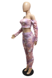 Colour Street Patchwork Tie-dye Bateau Neck Long Sleeve Two Pieces
