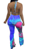 Orange Fashion Casual Print backless Tie Dye Two Piece Suits Loose Sleeveless Two Pieces