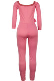 Light Gray Sexy Solid bandage Patchwork Long Sleeve V Neck Jumpsuits
