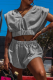 Grey Casual Solid Patchwork Hooded Collar Short Sleeve Two Pieces