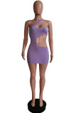 Black Fashion Sexy Solid Hollowed Out Backless One Shoulder Sleeveless Dress