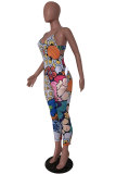 Black Fashion street Print Patchwork Hollow Sleeveless Slip Jumpsuits