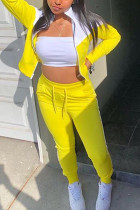 Yellow Fashion Sportswear Adult Patchwork Solid Patchwork O Neck Long Sleeve Regular Sleeve Regular Two Pieces