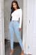 Light Blue Denim Button Fly Sleeveless High washing pencil Pants 