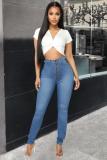 Light Blue Denim Button Fly Sleeveless High washing pencil Pants 
