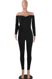 Light Gray Sexy Solid bandage Patchwork Long Sleeve V Neck Jumpsuits