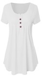 Green Casual Regular O-Neck Short Button Solid Regular Tees & T-shirts
