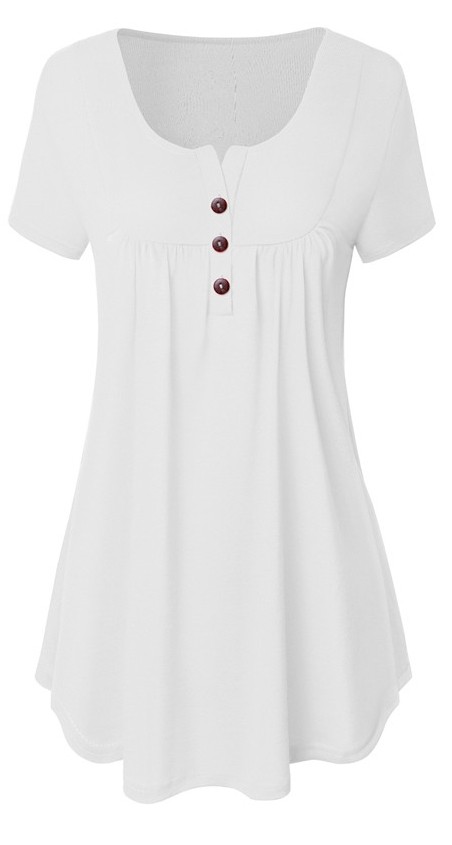As Show-1 Casual Regular O-Neck Short Button Solid Regular Tees & T-shirts