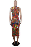 White Fashion Casual adult Patchwork Print Character Two Piece Suits pencil Sleeveless Two Pieces