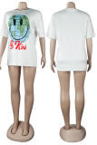 Blue Casual Print Patchwork O Neck T-Shirts