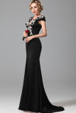 Red Sexy Cap Sleeve Short Sleeves V Neck Step Skirt Floor-Length Solid Print