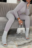 Light Gray Casual Solid Patchwork Turtleneck Long Sleeve Two Pieces