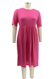 Blue Fashion Casual Plus Size Solid Basic O Neck Short Sleeve Dress (No Pocket)