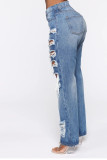 Blue Denim Zipper Fly High Hole Straight Pants Bottoms