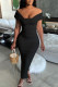 Black Elegant Solid Patchwork Fold Square Collar Pencil Skirt Dresses