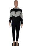 Black Casual Patchwork Two Piece Suits Solid Straight Long Sleeve