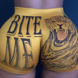 Yellow Casual Sportswear Print Basic Skinny Shorts