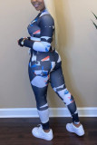 multicolor Sportswear Print O Neck Long Sleeve Regular Sleeve Two Pieces