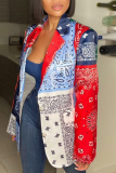 Blue Casual Print Patchwork Turndown Collar Outerwear