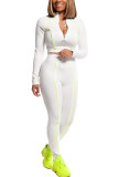 White Fashion Casual Adult Solid Patchwork O Neck Long Sleeve Regular Sleeve Short Two Pieces