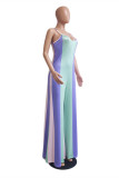 Blue Pink Sexy Casual Striped Print Backless Spaghetti Strap Regular Jumpsuits