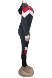 Red adult Fashion Active contrast color Patchwork Two Piece Suits Geometric pencil Long Sleeve