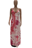 Navy Blue Casual Off The Shoulder Sleeveless Slip Swagger Floor-Length Print Patchwork
