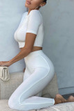White Casual Solid Patchwork O Neck Long Sleeve Two Pieces