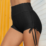 Blue Sexy Solid Patchwork Draw String Straight Bottoms