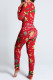 Multicolor Casual Print V Neck Skinny Jumpsuits