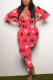 Red Living Print V Neck Skinny Jumpsuits