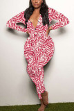 Blue Living Print V Neck Skinny Jumpsuits
