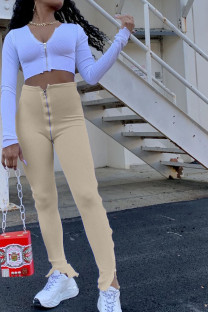 Apricot White Black Green Pink Apricot Orange purple Zipper Fly High Solid Zippered Boot Cut Pants Bottoms